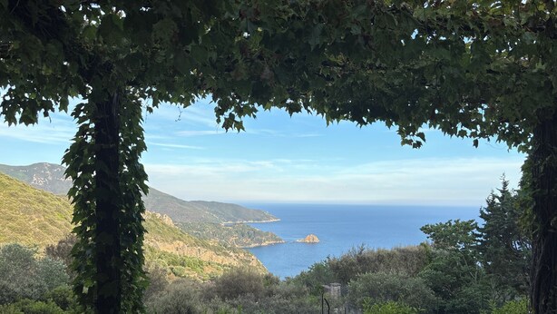 A scenic view of a coastal landscape with a stone pathway leading to a viewpoint. - Villa with panoramic veranda 'Il Riccio' (MONTE ARGENTARIO)