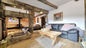 TV, fireplace, DVD player, books