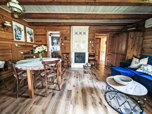 電視、壁爐、DVD 播放機