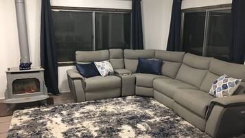 TV, fireplace, DVD player, table football