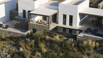 Villa, 3 Bedrooms, Heated Private Pool, Sea View | Egyptian cotton sheets, premium bedding, pillowtop beds, in-room safe