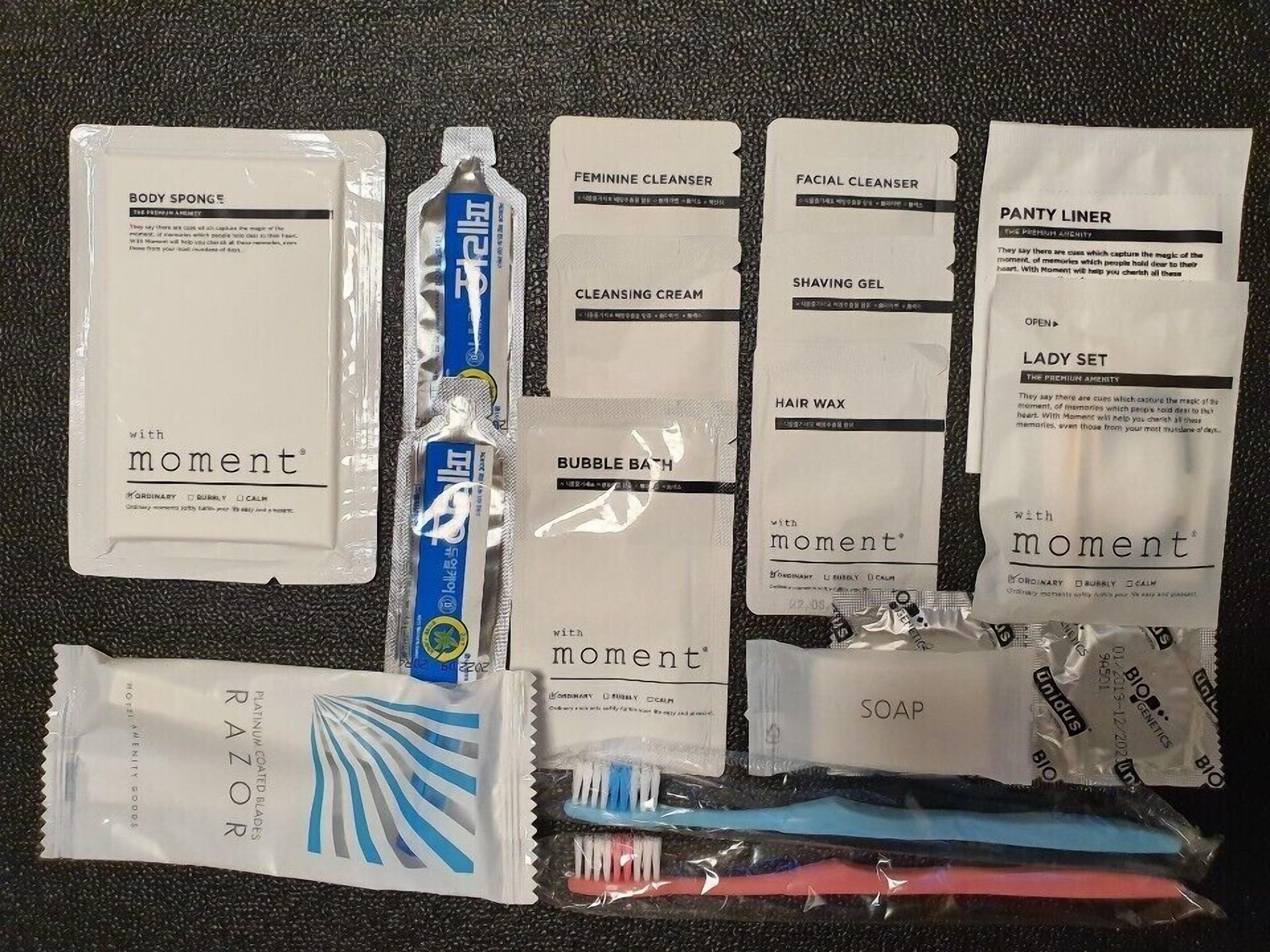 free toiletries, hair dryer, bathrobes, slippers