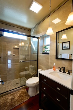Hair dryer, soap, toilet paper