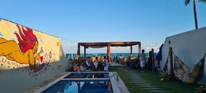 2 outdoor pools, open 8:00 AM to 8:00 PM, pool loungers