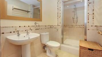 Shower, hair dryer, toilet paper