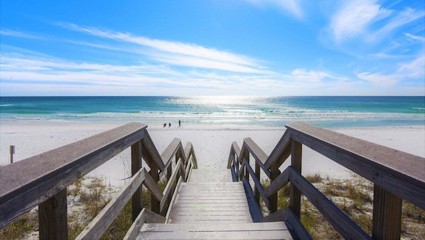 A wooden boardwalk leading to a beach with clear skies. - Seascape Amenities☀️Multiple Community Pools☀️Walk to Beach-Casa Bellal⛱️ (Miramar Beach)