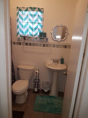 Shower, towels, toilet paper