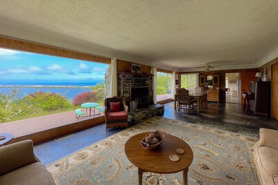 Dog-friendly, waterfront home with ocean views, private hot tub & deck