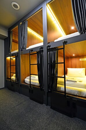 Private Room with 12 Single Pods | Blackout drapes, soundproofing, iron/ironing board, free WiFi