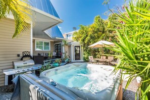Terrace/patio - Lotus Blossom: Discover Paradise, 3BR Home W/ Tropical Courtyard, Hot Tub & Minutes from Old Town! (Key West)