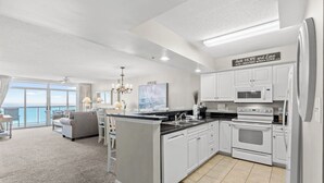 Fridge, microwave, oven, stovetop - Great oceanfront view from this 3 bedroom condo in the heart of NMB! | Crescent Keyes - 1205 (North Myrtle Beach)