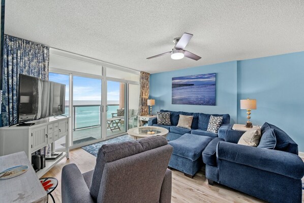 TV, DVD player - 6th floor Oceanfront Condo, Glass panel balcony, 3 beds | Laguna Keyes - 604 (North Myrtle Beach)