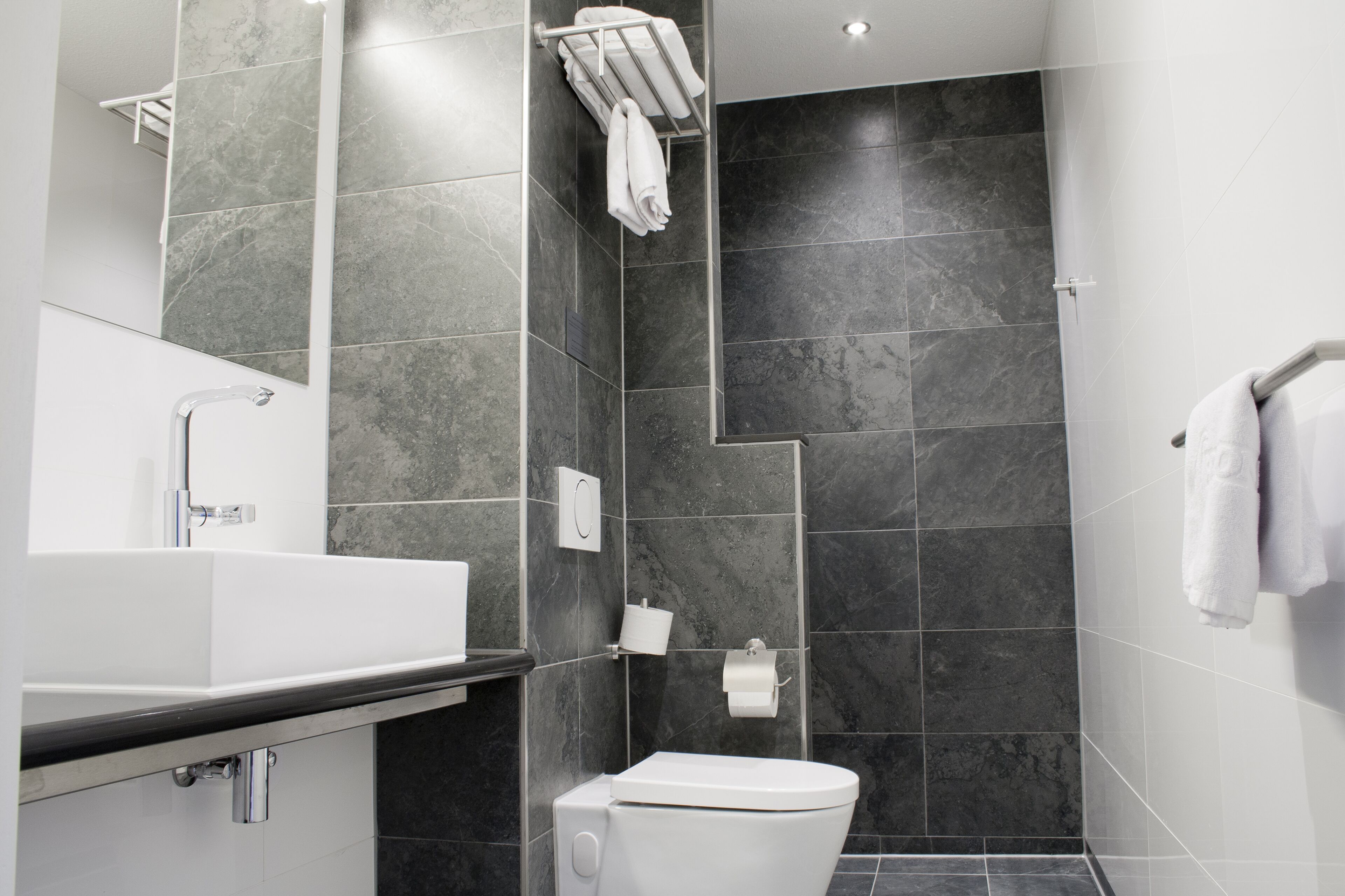 shower, free toiletries, hair dryer, towels