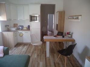 Exclusive Apartment (2) | Private kitchen | Full-sized fridge, microwave, stovetop, dishwasher