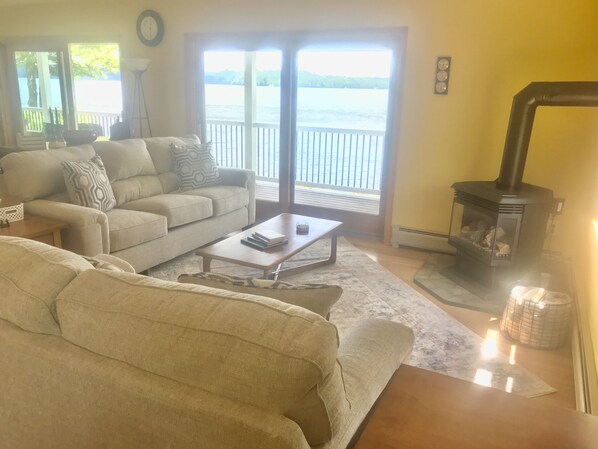 Smart TV, fireplace, DVD player, books