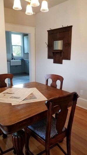Enjoy meals in this dining area with a large table and comfortable seating for four.