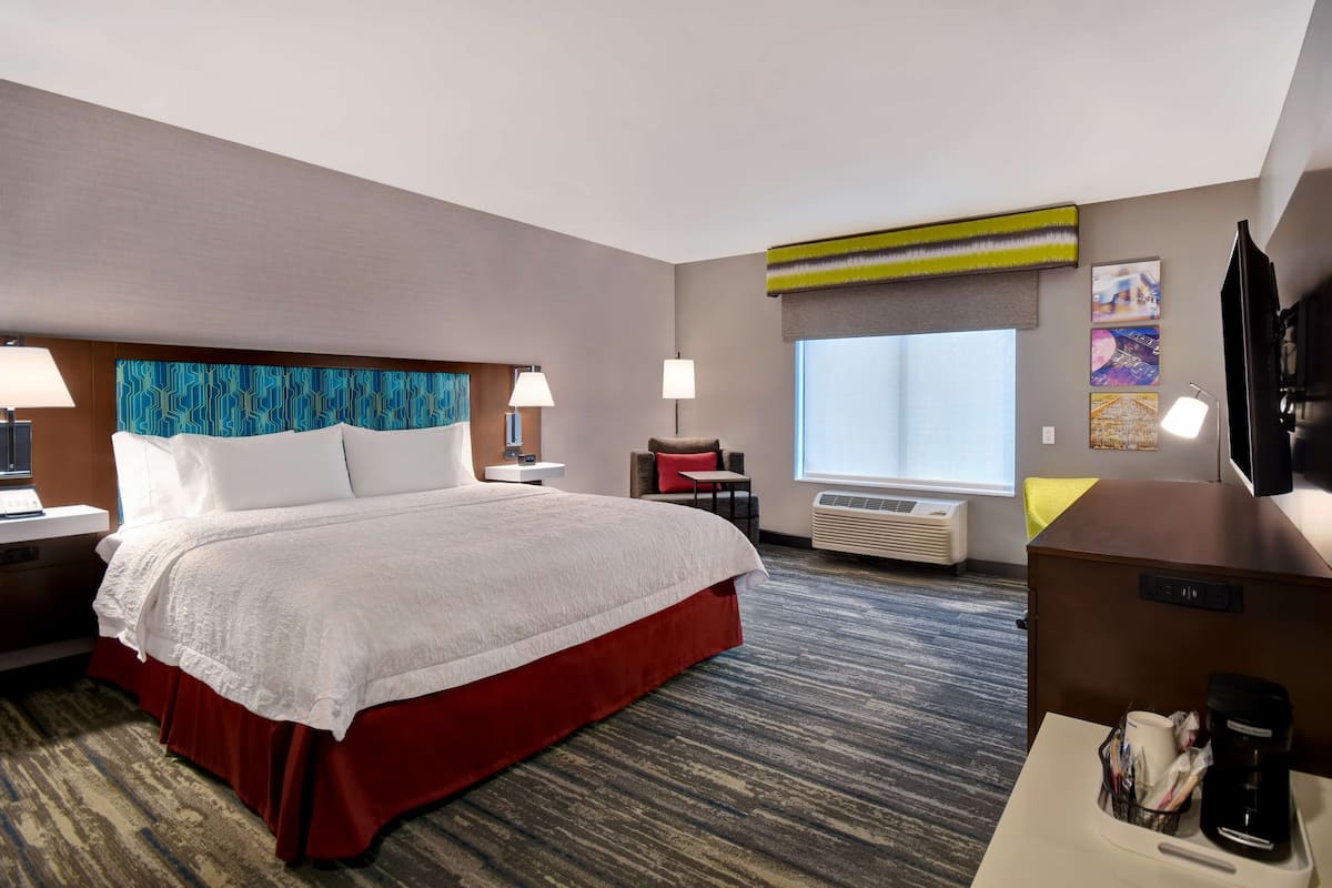 Room, 1 King Bed, Accessible, Non Smoking (Roll-In Shower) | Desk, laptop workspace, blackout drapes, iron/ironing board