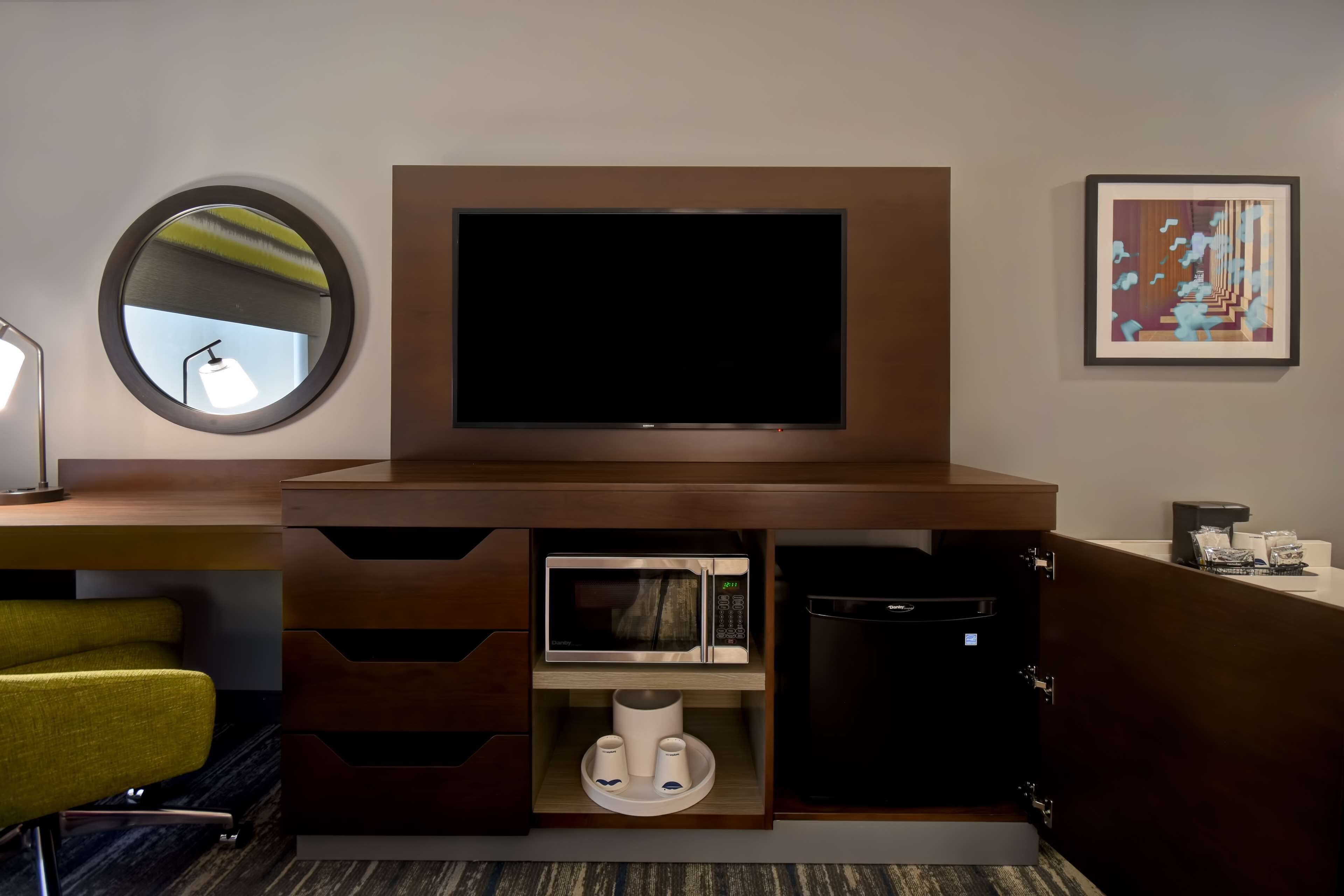 room, 2 queen beds, refrigerator & microwave | desk, laptop workspace, blackout curtains, iron/ironing board