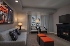 Smart TV, fireplace, DVD player