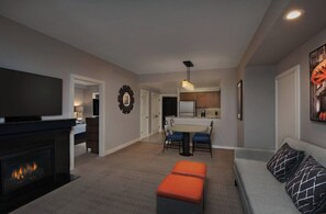 Smart TV, fireplace, DVD player