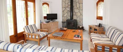 TV, fireplace