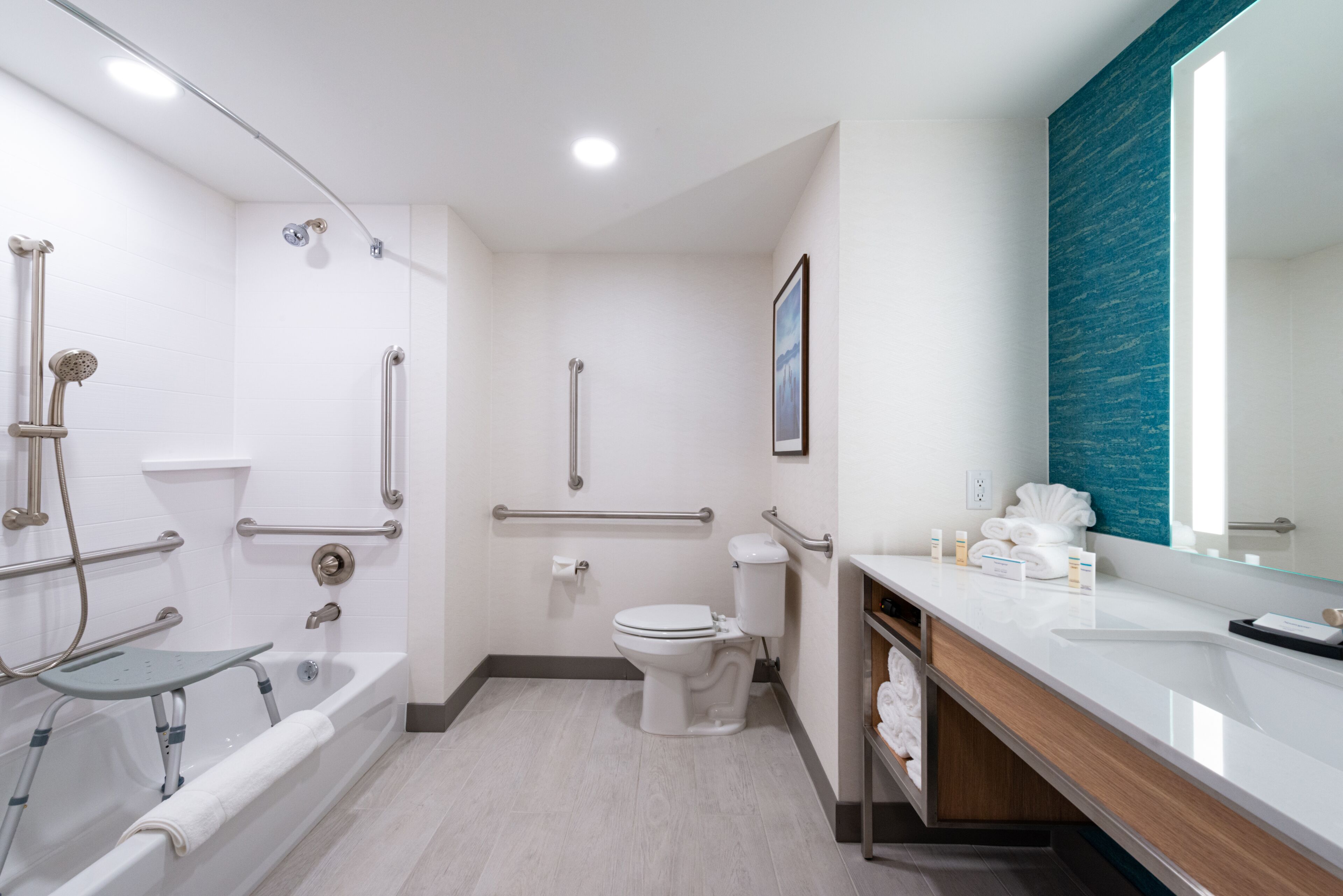 free toiletries, hair dryer, towels