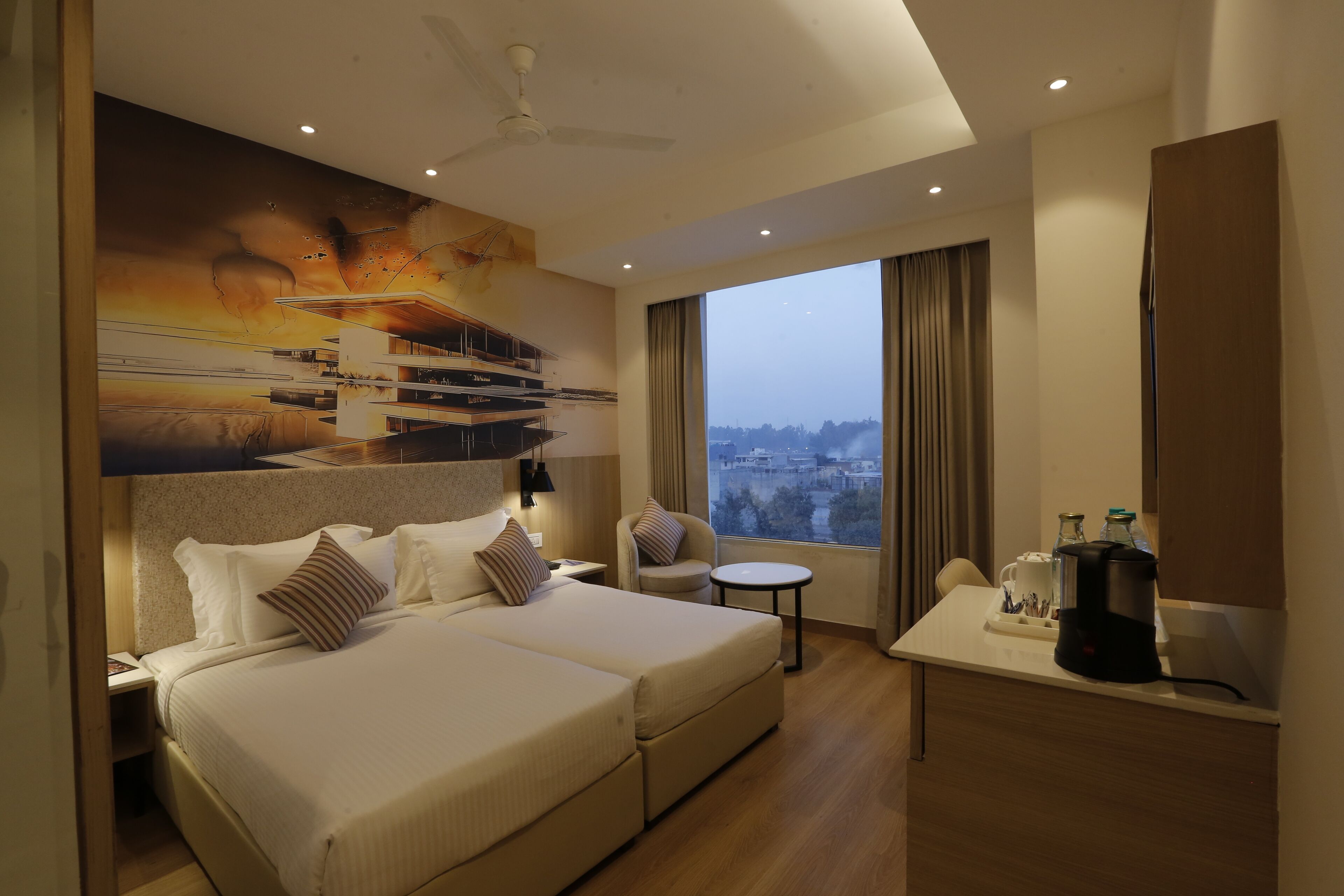 deluxe twin room | in-room safe, individually furnished, desk, laptop workspace