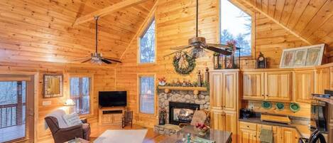 TV, fireplace