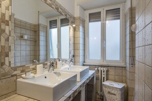 Combined shower/bathtub, hair dryer, bidet, towels