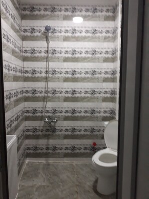 Ducha, secador de pelo, toallas, jabón