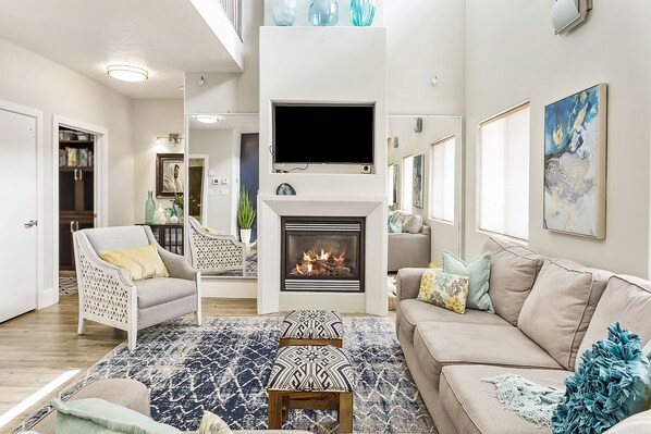 Smart TV, fireplace, video games, table football