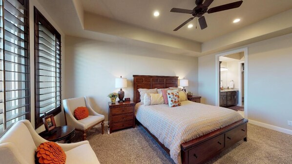 4 bedrooms, desk, iron/ironing board, travel cot