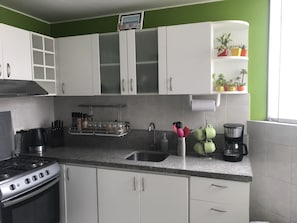 Frigorífico, microondas, horno y placa de cocina