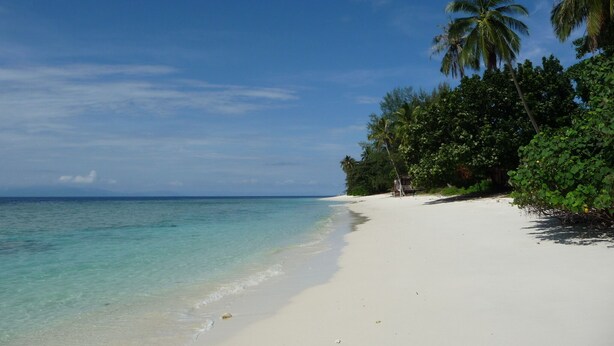 On the beach, white sand, beach towels, beach volleyball - D' Coconut Pulau Besar Resort (Pulau Besar)