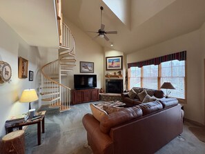 TV, fireplace, table football, ping pong