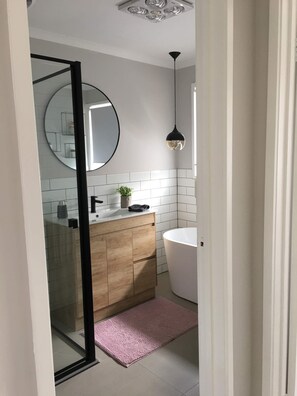 Hair dryer, towels, toilet paper