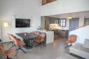Villa, 3 Bedrooms (Urania) | Private kitchen | Full-size fridge, microwave, oven, stovetop