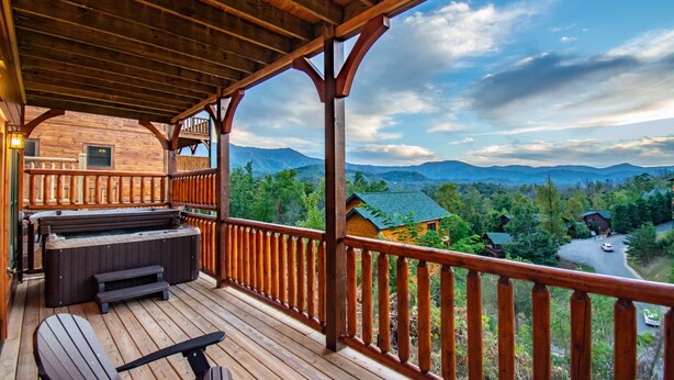 Terrace/patio - Smoky Mountain Views! Game Room, Theater, Hot Tub – Sleeps 10 (Gatlinburg)