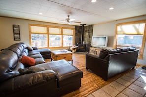 Smart-tv, pejs, dvd-afspiller, bøger