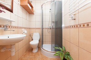 Regadera, secadora de cabello, toallas, jabón 