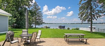 Sunset Views |Beautiful Delavan Lakefront Home |Private Pier |Lakefront Patio w/Fire Table