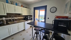 Fridge, microwave, dishwasher, toaster