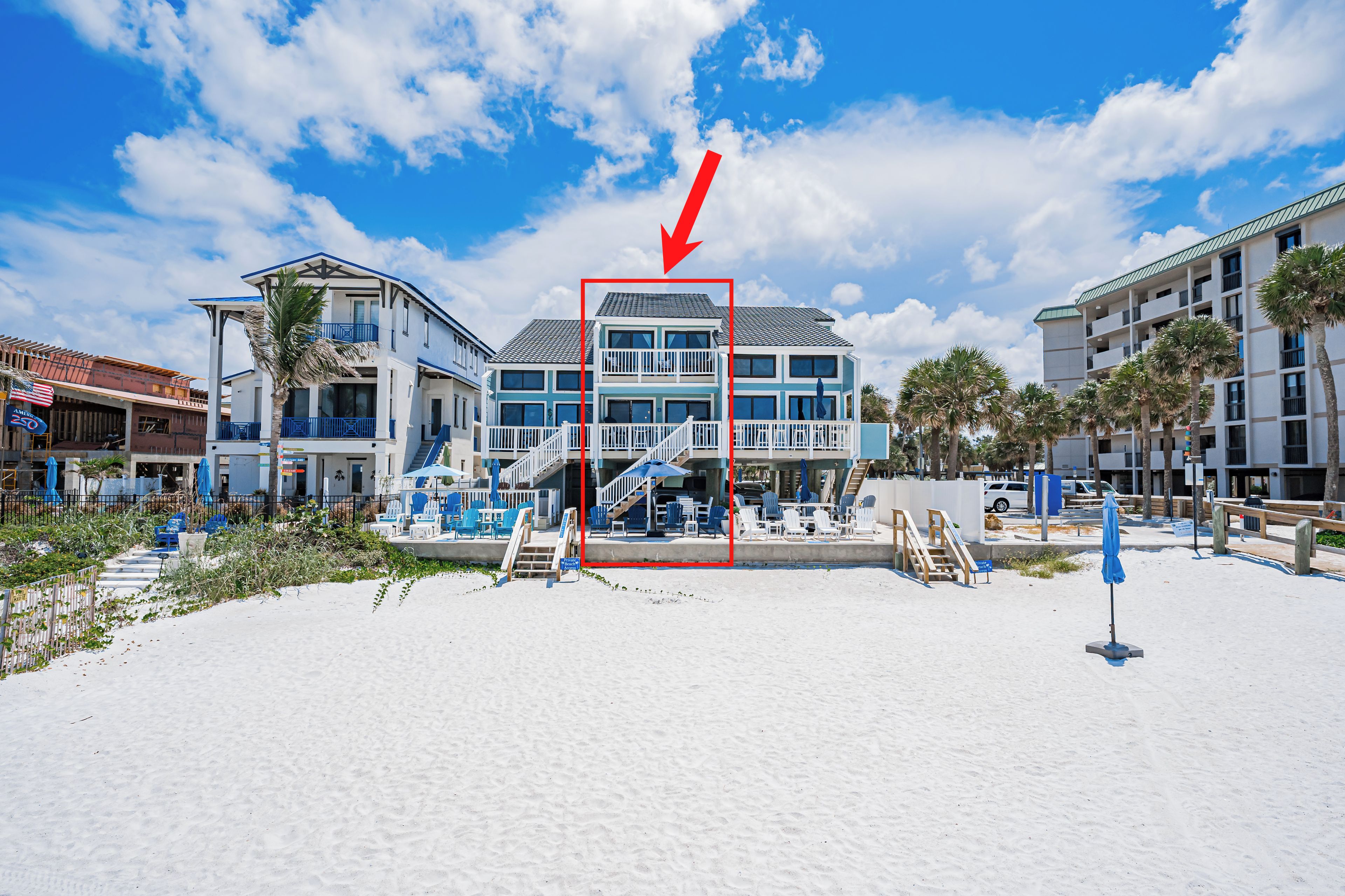 Beach front property middle unit. Other units are also rented by their owners.