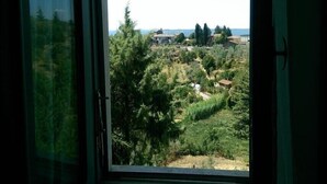 A view through an open window of a residential area with houses and greenery. - "IL MANDORLO" with swimming pool (FICULLE (TR))