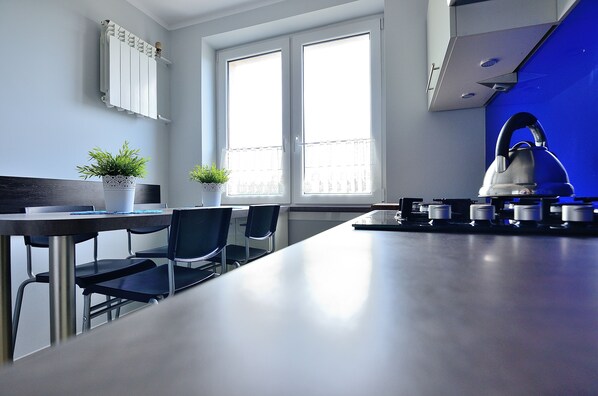 Apartment | Private kitchen | Fridge, microwave, oven, stovetop