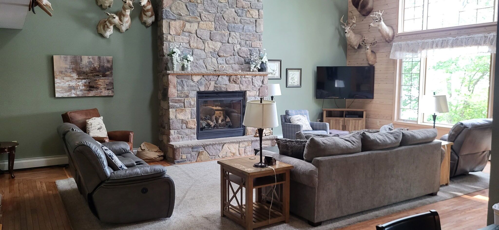 TV, fireplace, foosball