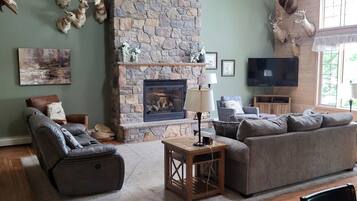 TV, fireplace, foosball