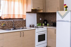 Fridge, oven, coffee/tea maker, electric kettle