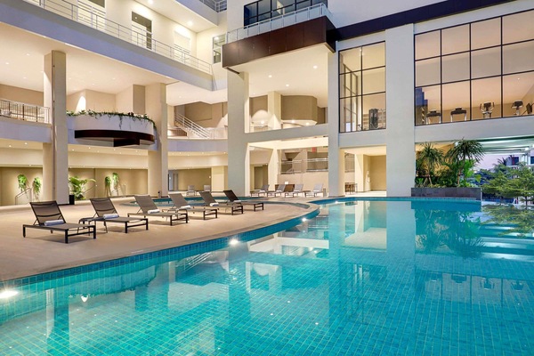 Outdoor pool, open 6:00 AM to 6:00 PM, sun loungers