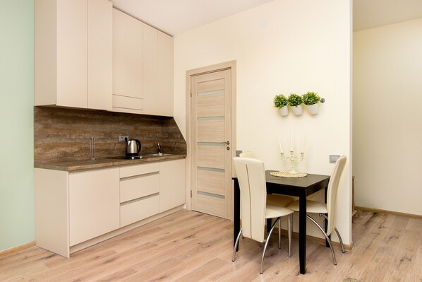 Basic Studio | Private kitchenette | Fridge, microwave, oven, stovetop - Raugyklos apartments (Vilnius)
